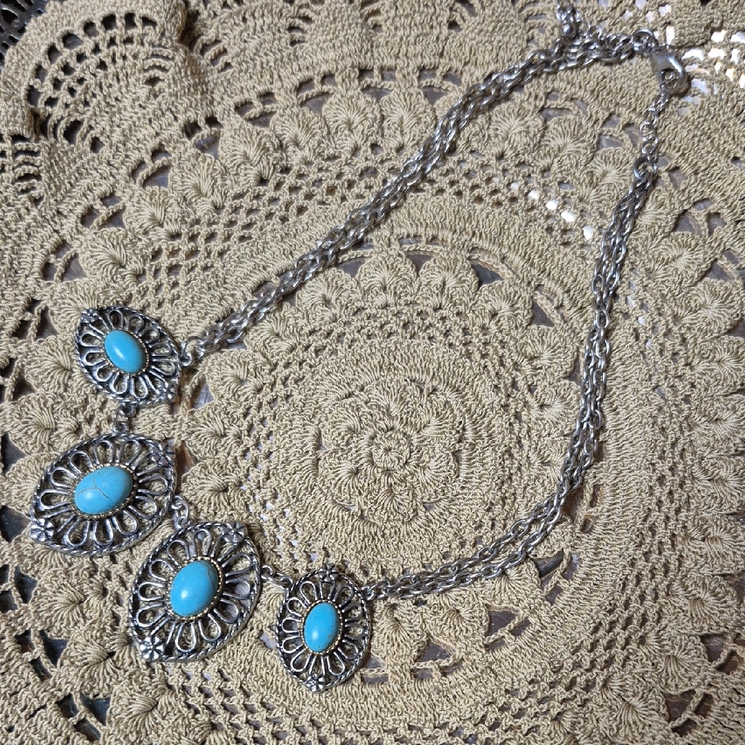 Silver Tone And Turquoise Necklace